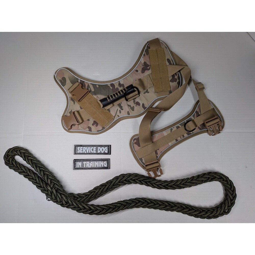 Service Dog Pet Camouflage Harness & Rope Leash Size XL
